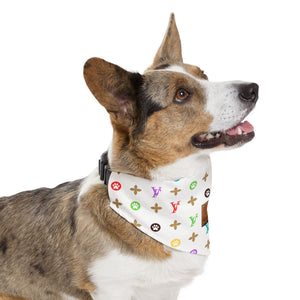 Light Furry Vuiton Faux-Designer Pet Bandana Collar-Your Posh Pet