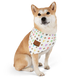 Light Furry Vuiton Faux-Designer Pet Bandana Collar-Your Posh Pet